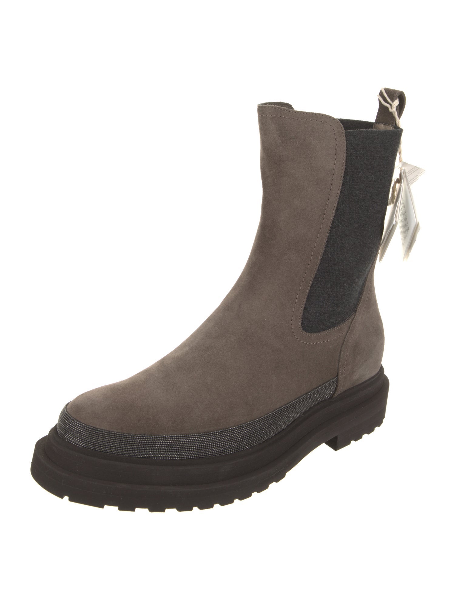 Brunello Cucinelli Suede Colorblock Pattern Chelsea Boots