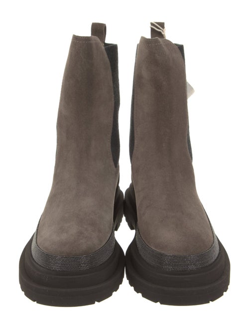 Brunello Cucinelli Suede Colorblock Pattern Chelsea Boots