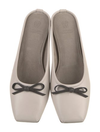 Brunello Cucinelli Leather Bow Accents Mules