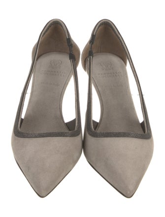 Brunello Cucinelli Suede Studded Accents Slingback Pumps