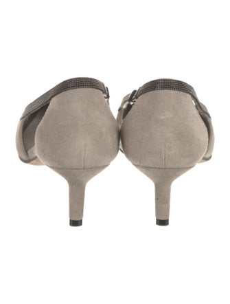 Brunello Cucinelli Suede Studded Accents Slingback Pumps