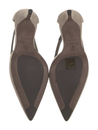 Brunello Cucinelli Suede Studded Accents Slingback Pumps