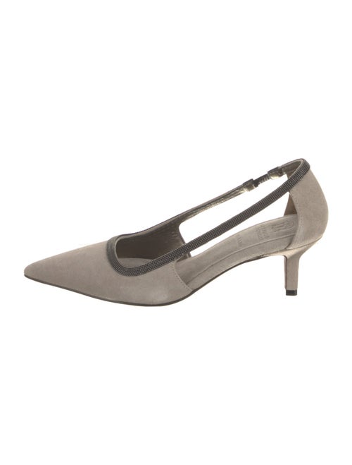 Brunello Cucinelli Suede Studded Accents Slingback Pumps