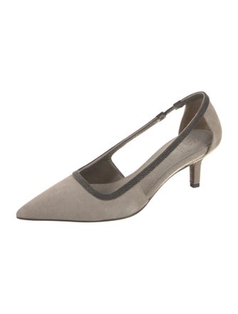 Brunello Cucinelli Suede Studded Accents Slingback Pumps