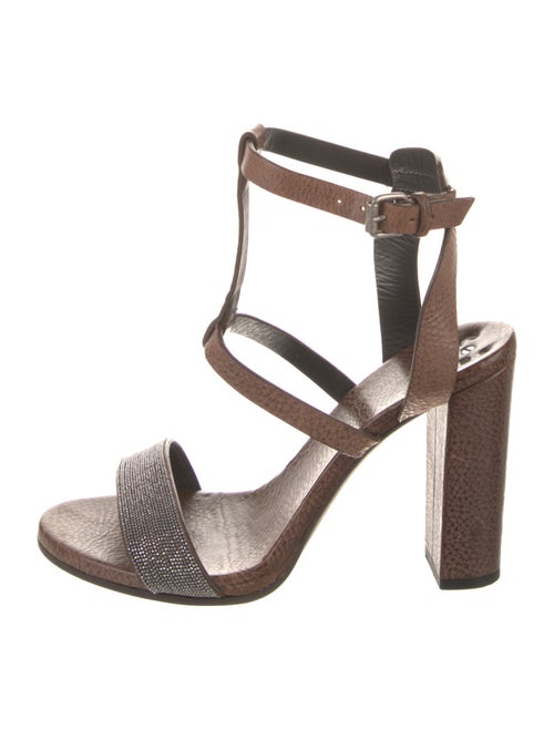 Brunello Cucinelli Monili Leather T-Strap Sandals