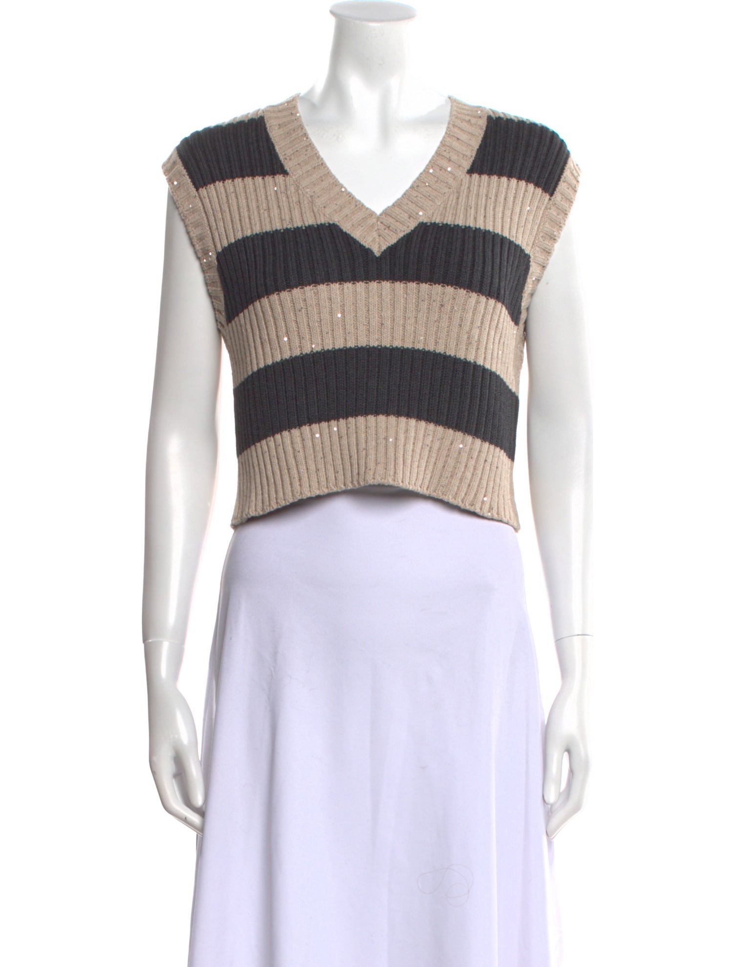 Brunello Cucinelli Striped V-Neck Crop Top