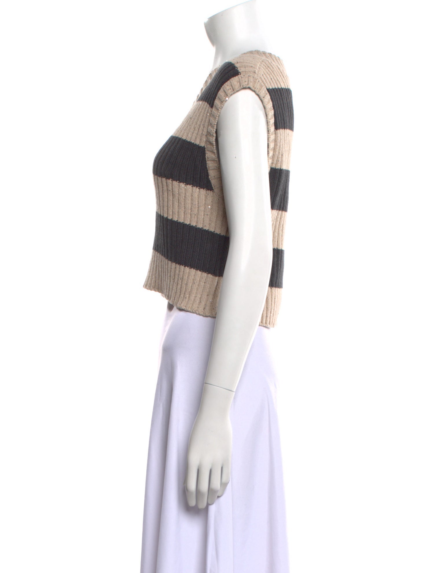 Brunello Cucinelli Striped V-Neck Crop Top