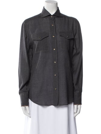 Brunello Cucinelli Virgin Wool Long Sleeve Button-Up Top
