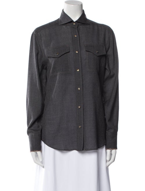 Brunello Cucinelli Virgin Wool Long Sleeve Button-Up Top