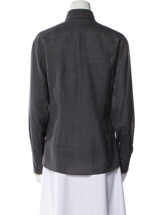 Brunello Cucinelli Virgin Wool Long Sleeve Button-Up Top