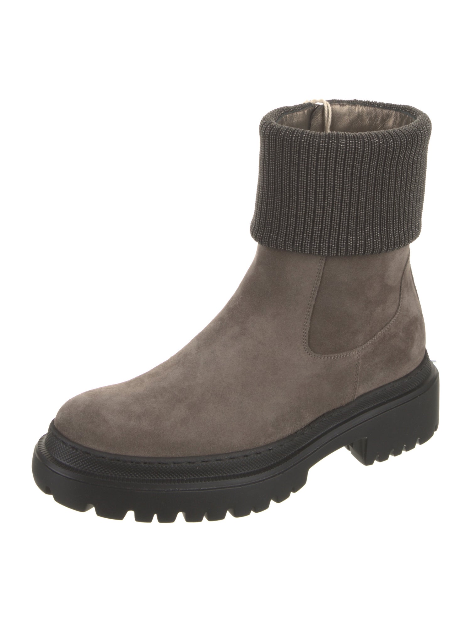 Brunello Cucinelli Suede Colorblock Pattern Moto Boots