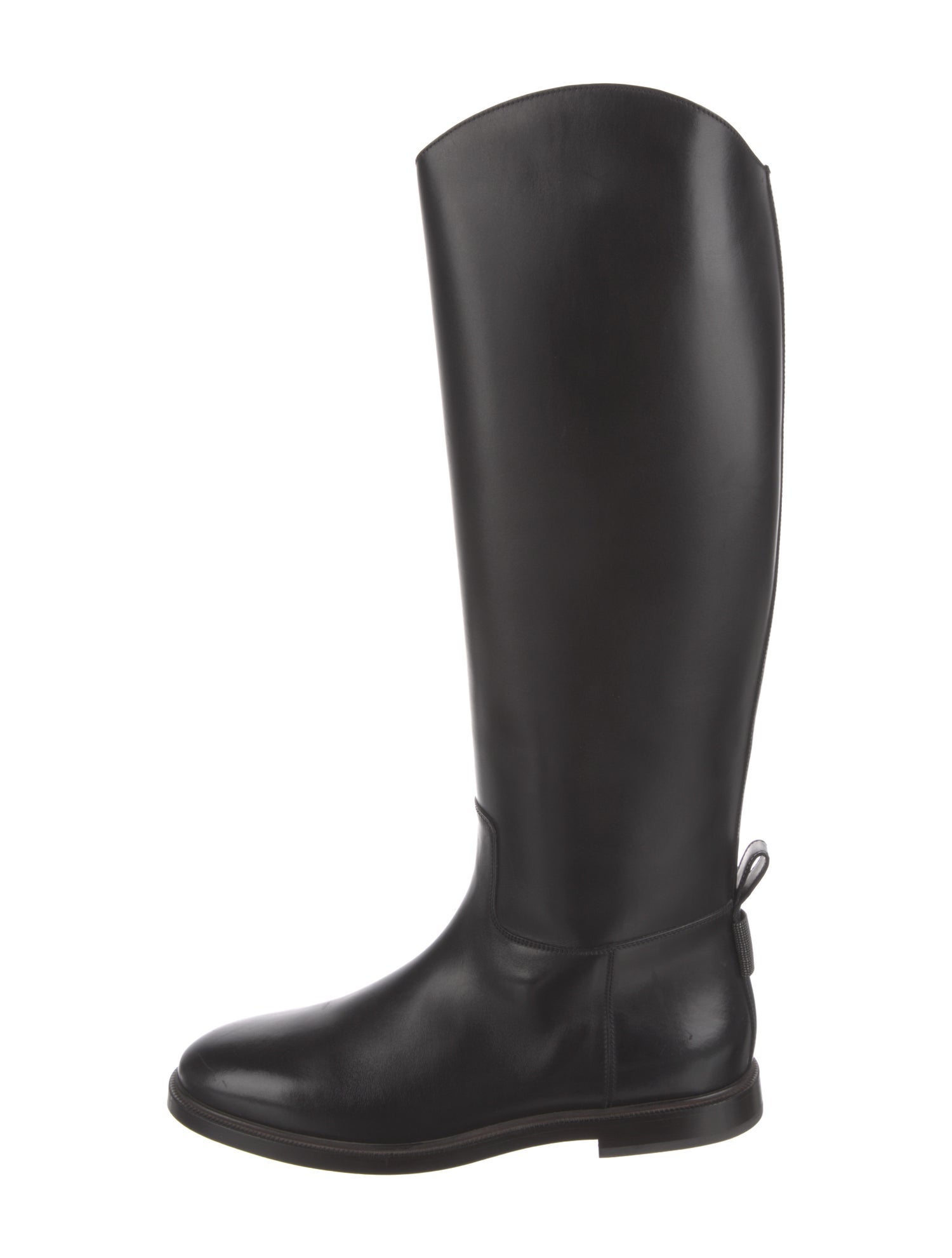 Brunello Cucinelli Leather Beaded Accents Riding Boots