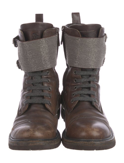 Brunello Cucinelli Leather Beaded Accents Combat Boots
