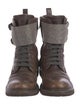 Brunello Cucinelli Leather Beaded Accents Combat Boots