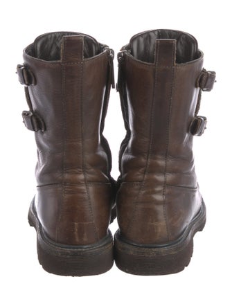 Brunello Cucinelli Leather Beaded Accents Combat Boots