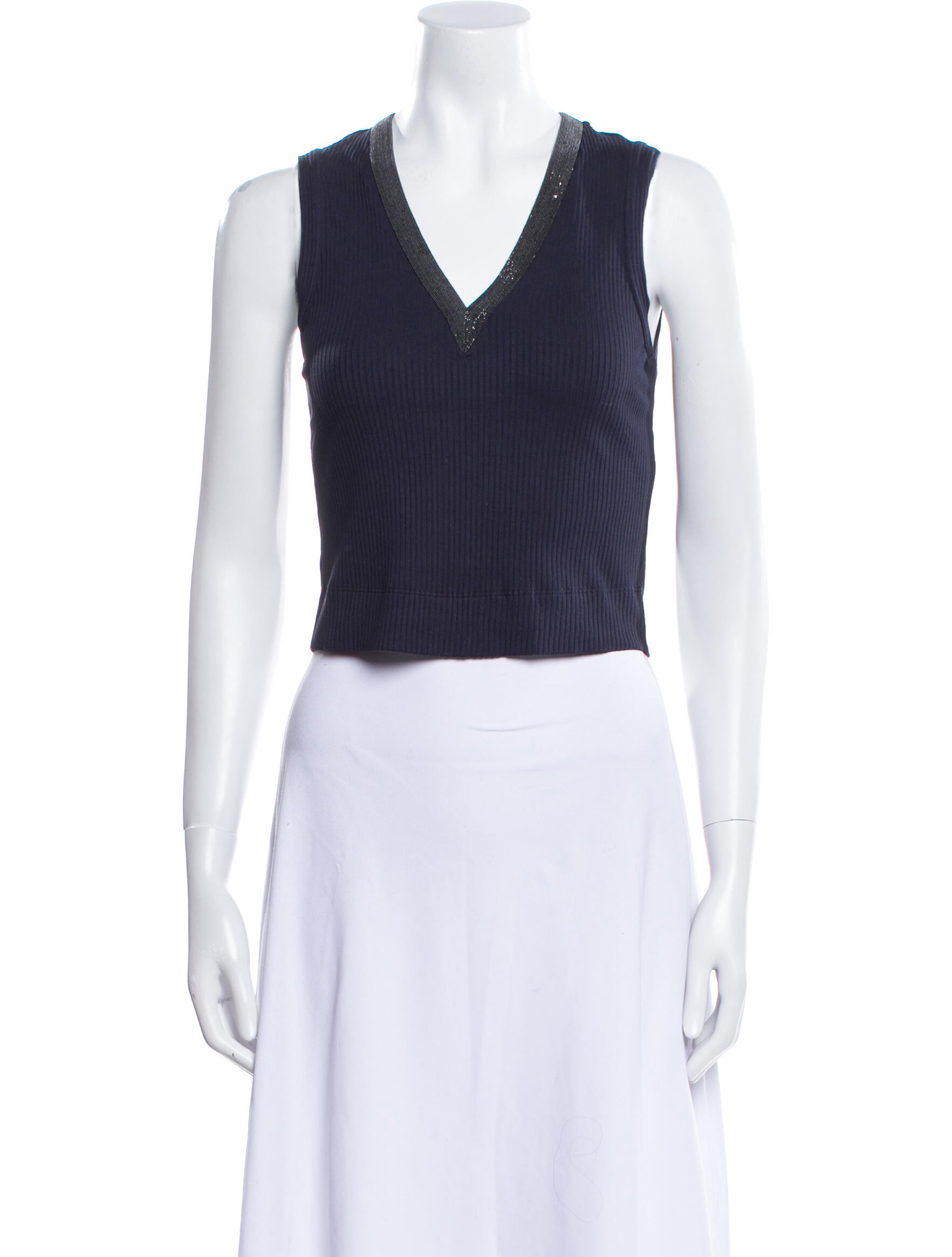 Brunello Cucinelli V-Neck Sleeveless Crop Top