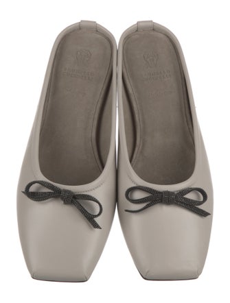 Brunello Cucinelli Leather Bow Accents Mules
