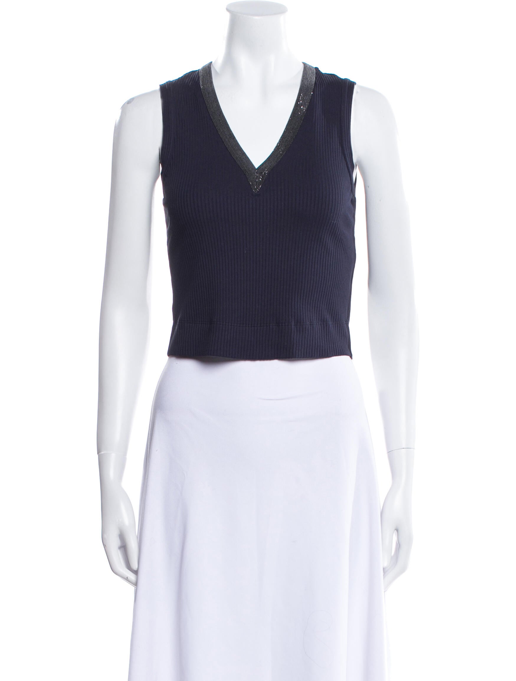 Brunello Cucinelli V-Neck Sleeveless Crop Top