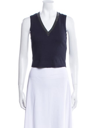 Brunello Cucinelli V-Neck Sleeveless Crop Top