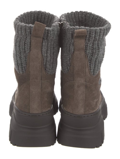 Brunello Cucinelli Suede Colorblock Pattern Combat Boots