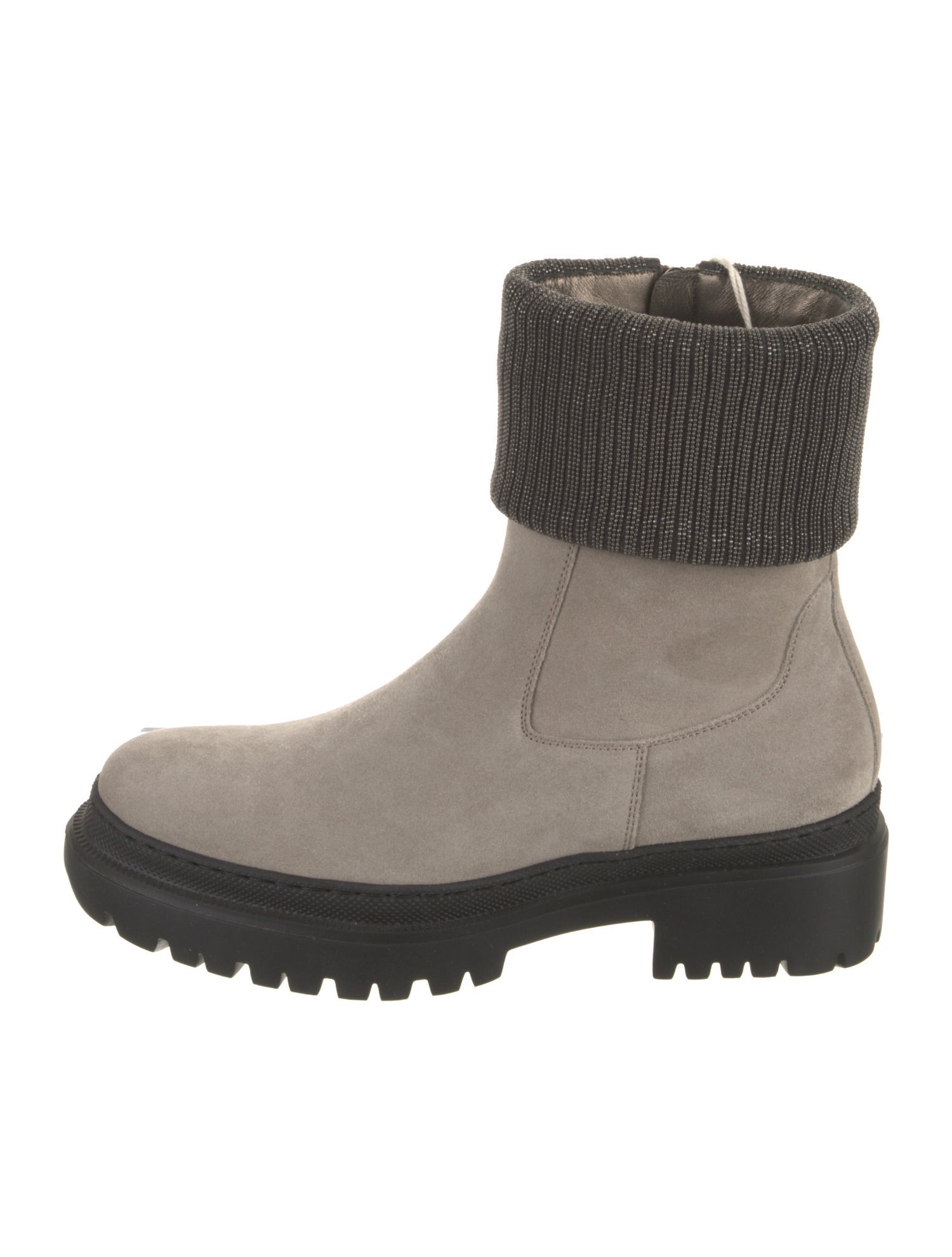 Brunello Cucinelli Suede Colorblock Pattern Moto Boots