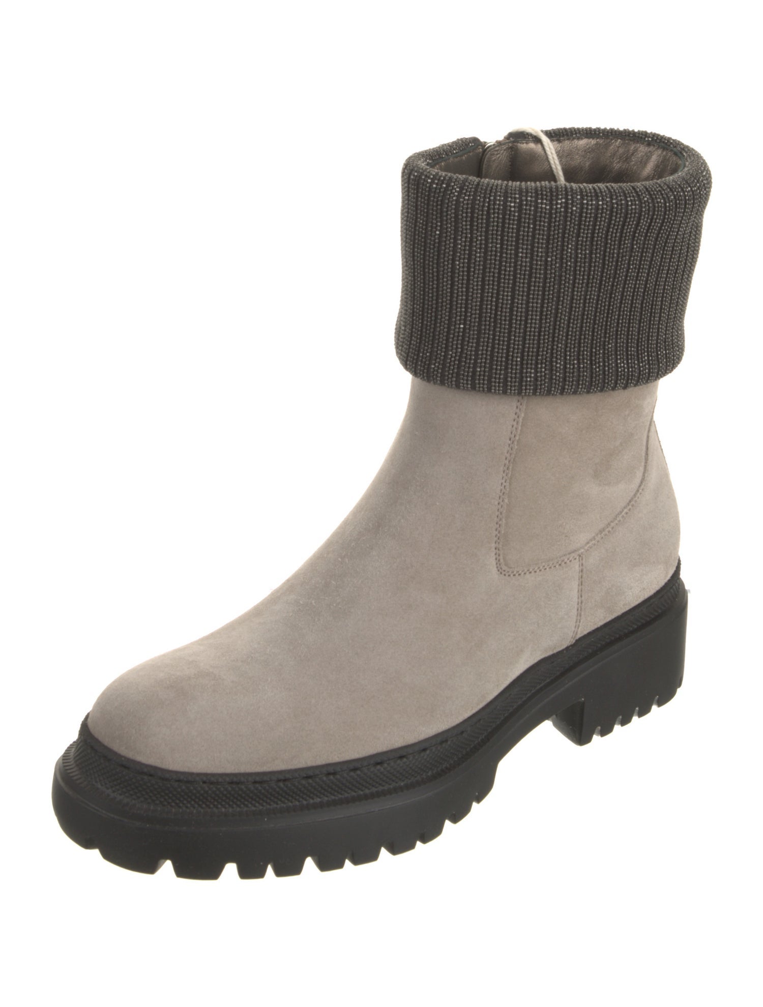 Brunello Cucinelli Suede Colorblock Pattern Moto Boots