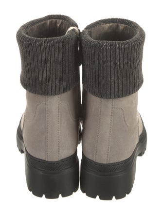 Brunello Cucinelli Suede Colorblock Pattern Moto Boots