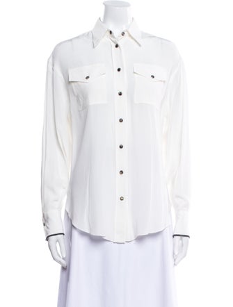 Brunello Cucinelli Silk Long Sleeve Button-Up Top