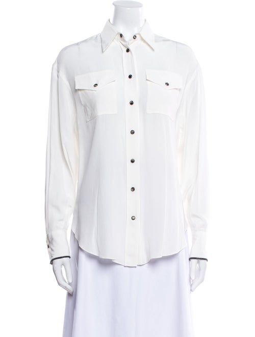 Brunello Cucinelli Silk Long Sleeve Button-Up Top