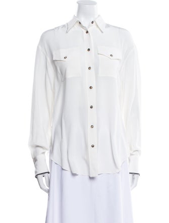 Brunello Cucinelli Silk Long Sleeve Button-Up Top