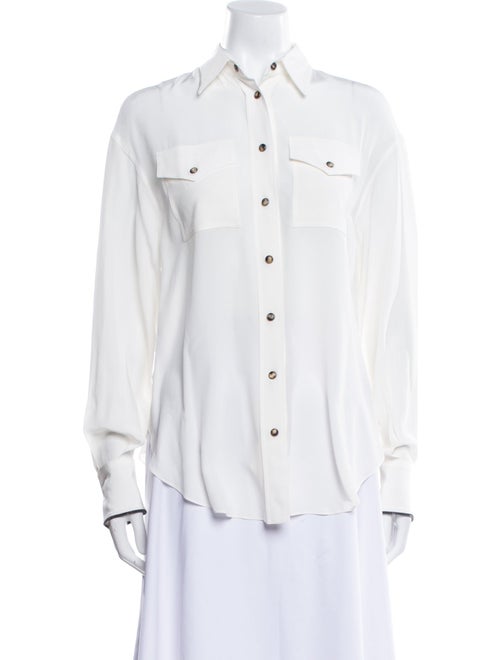 Brunello Cucinelli Silk Long Sleeve Button-Up Top