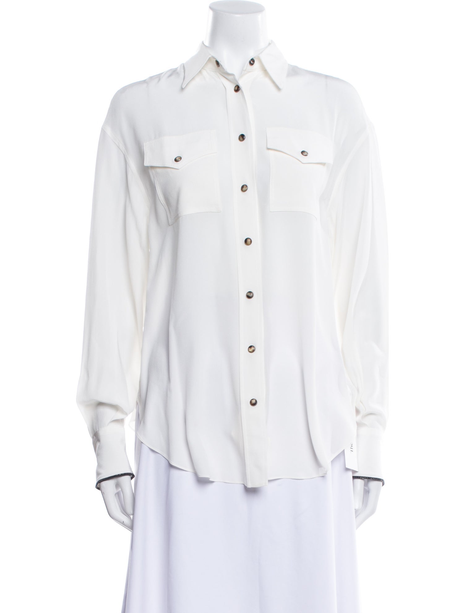 Brunello Cucinelli Silk Long Sleeve Button-Up Top