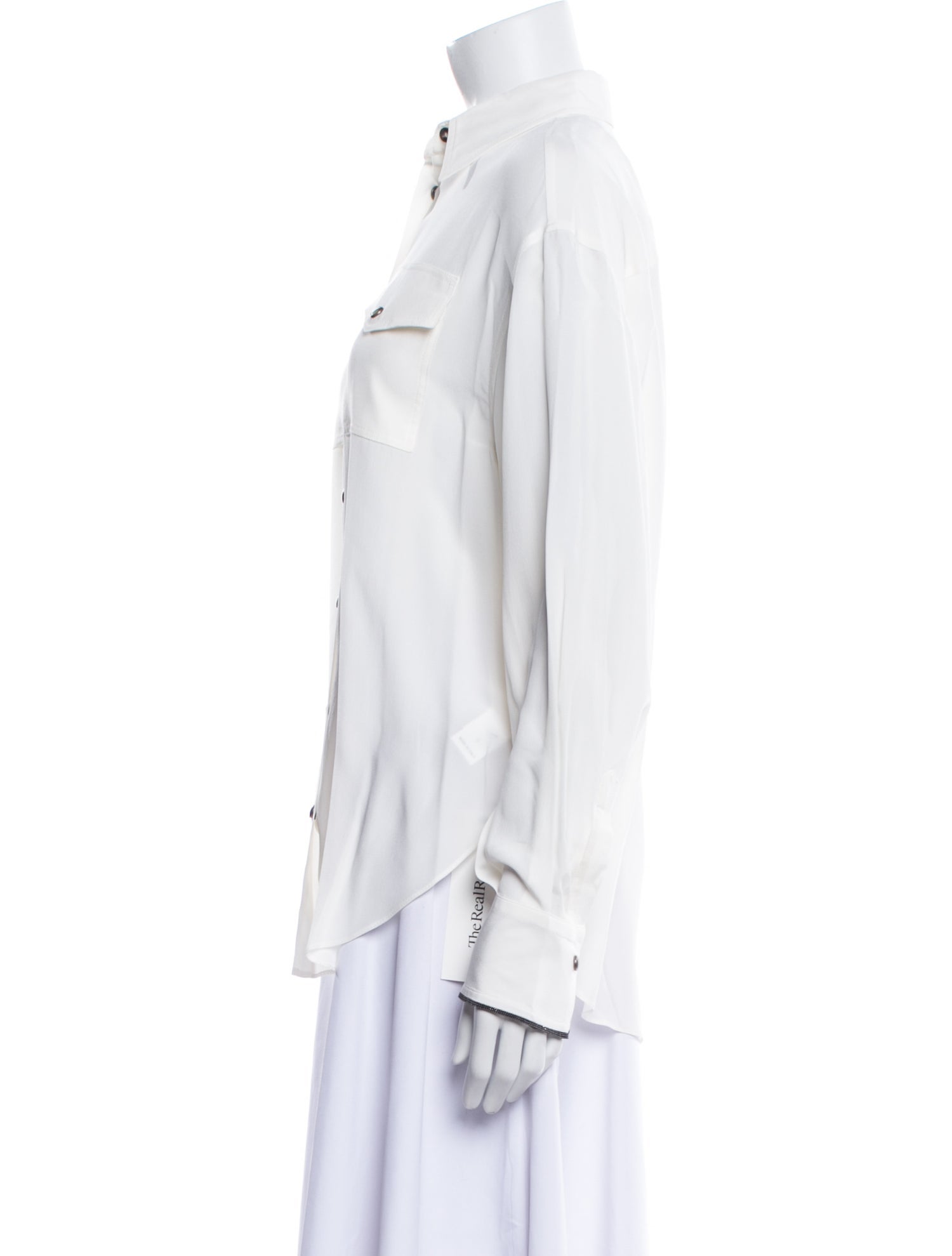 Brunello Cucinelli Silk Long Sleeve Button-Up Top