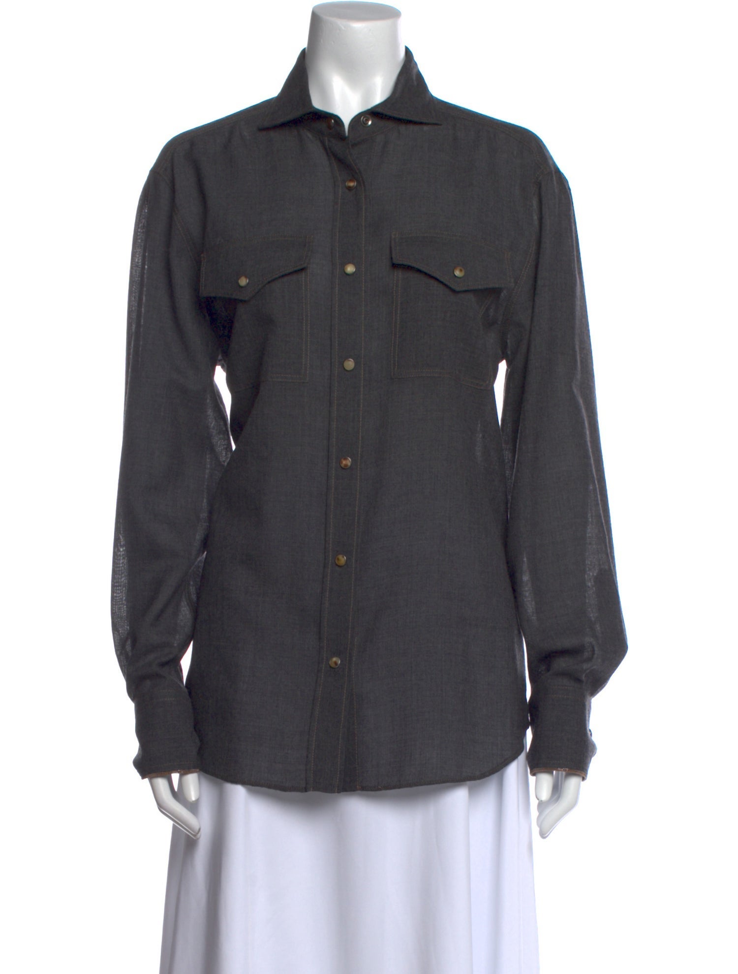 Brunello Cucinelli Long Sleeve Button-Up Top