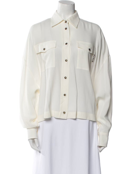 Brunello Cucinelli Silk Long Sleeve Button-Up Top