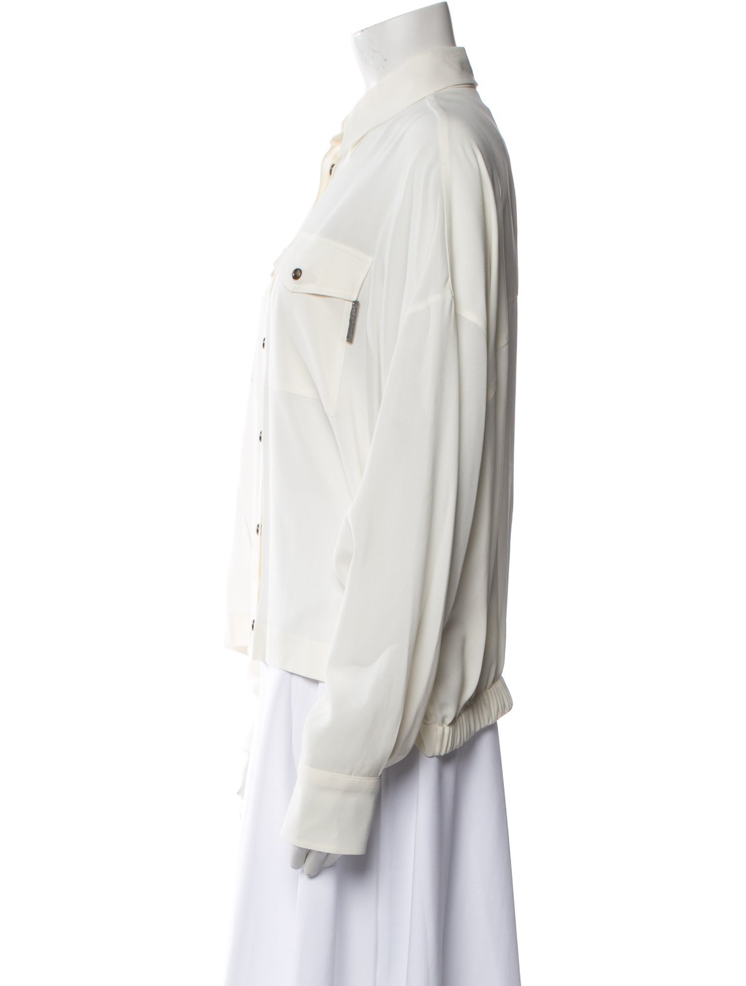 Brunello Cucinelli Silk Long Sleeve Button-Up Top