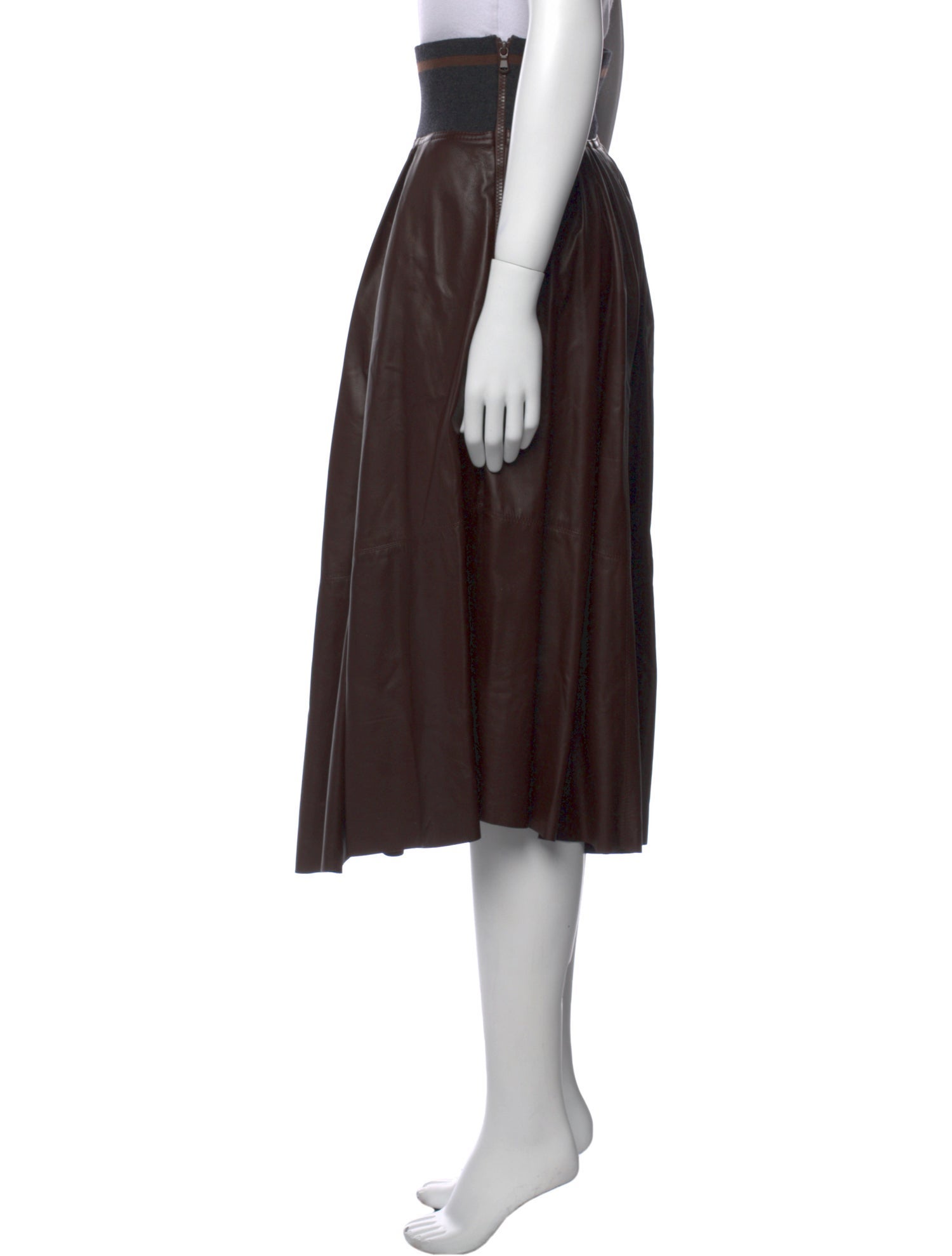 Brunello Cucinelli Leather Midi Length Skirt