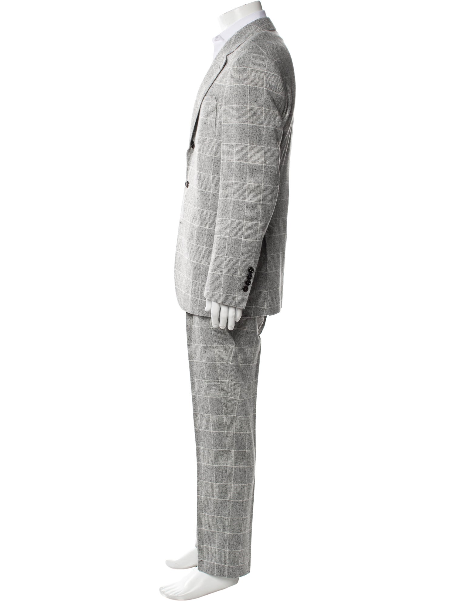 Brunello Cucinelli Silk Plaid Print Two-Piece Suit