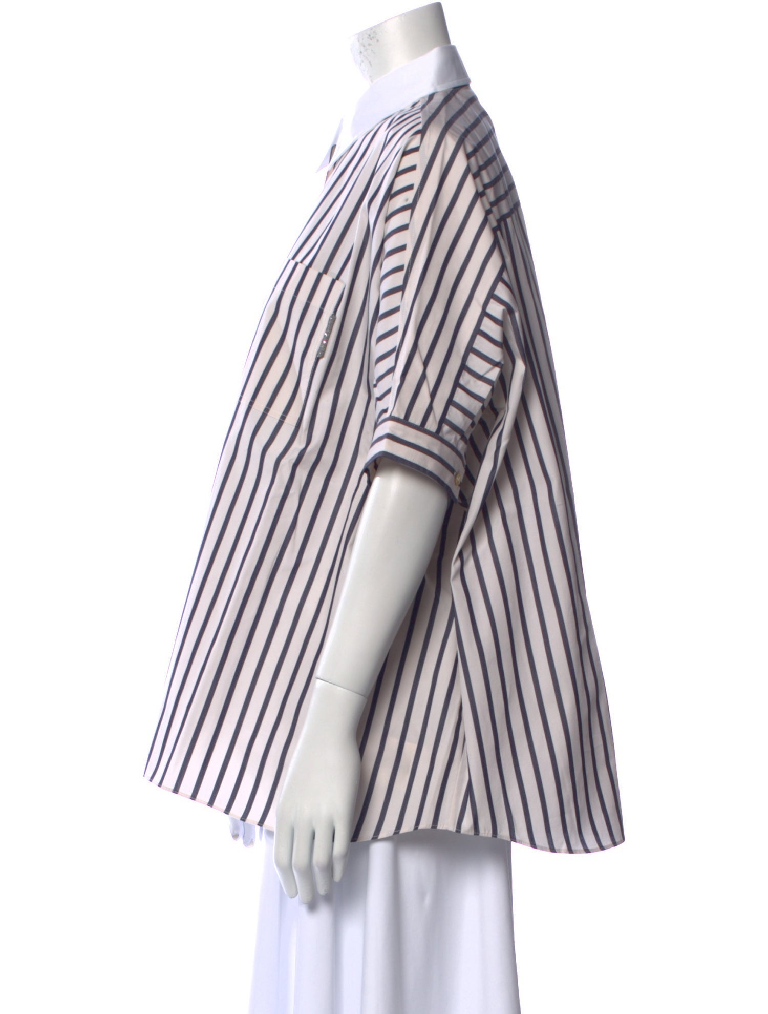 Brunello Cucinelli Striped Three-Quarter Sleeve Button-Up Top w/ Tags