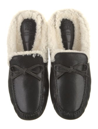 Brunello Cucinelli Leather Bow Accents Mules