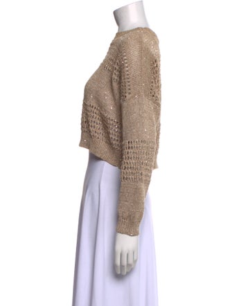 Brunello Cucinelli Bateau Neckline Long Sleeve Crop Top