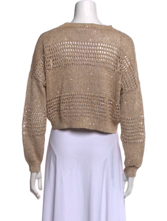 Brunello Cucinelli Bateau Neckline Long Sleeve Crop Top