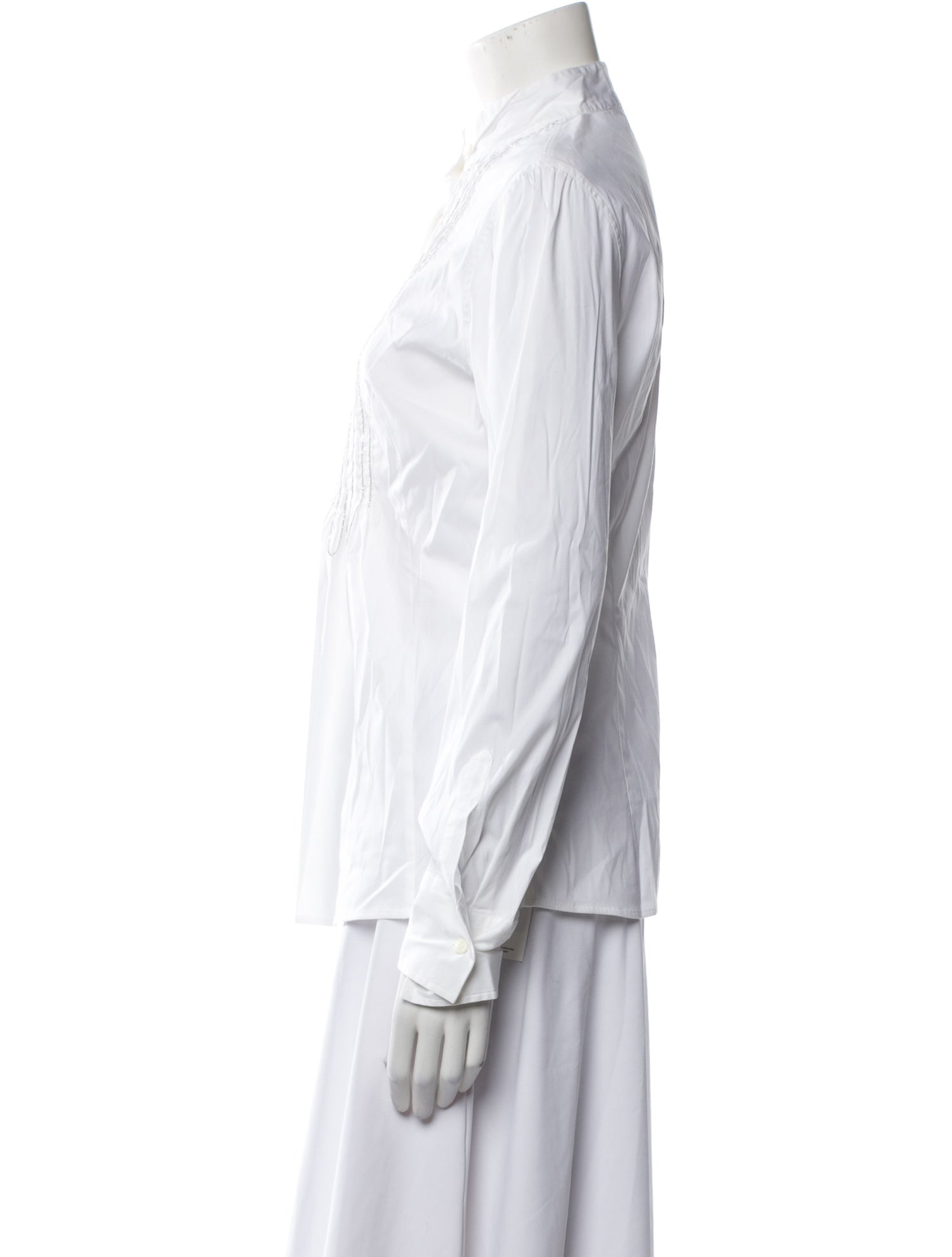 Brunello Cucinelli Mock Neck Long Sleeve Button-Up Top