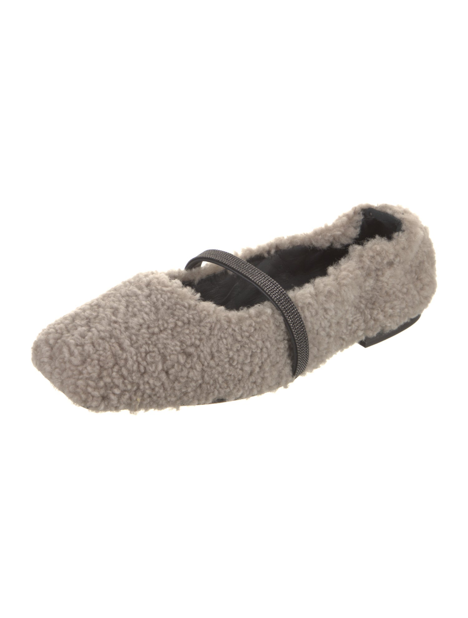 Brunello Cucinelli Fur Beaded Accents Mary Jane Flats