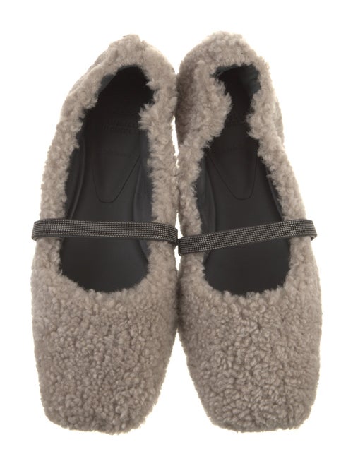 Brunello Cucinelli Fur Beaded Accents Mary Jane Flats
