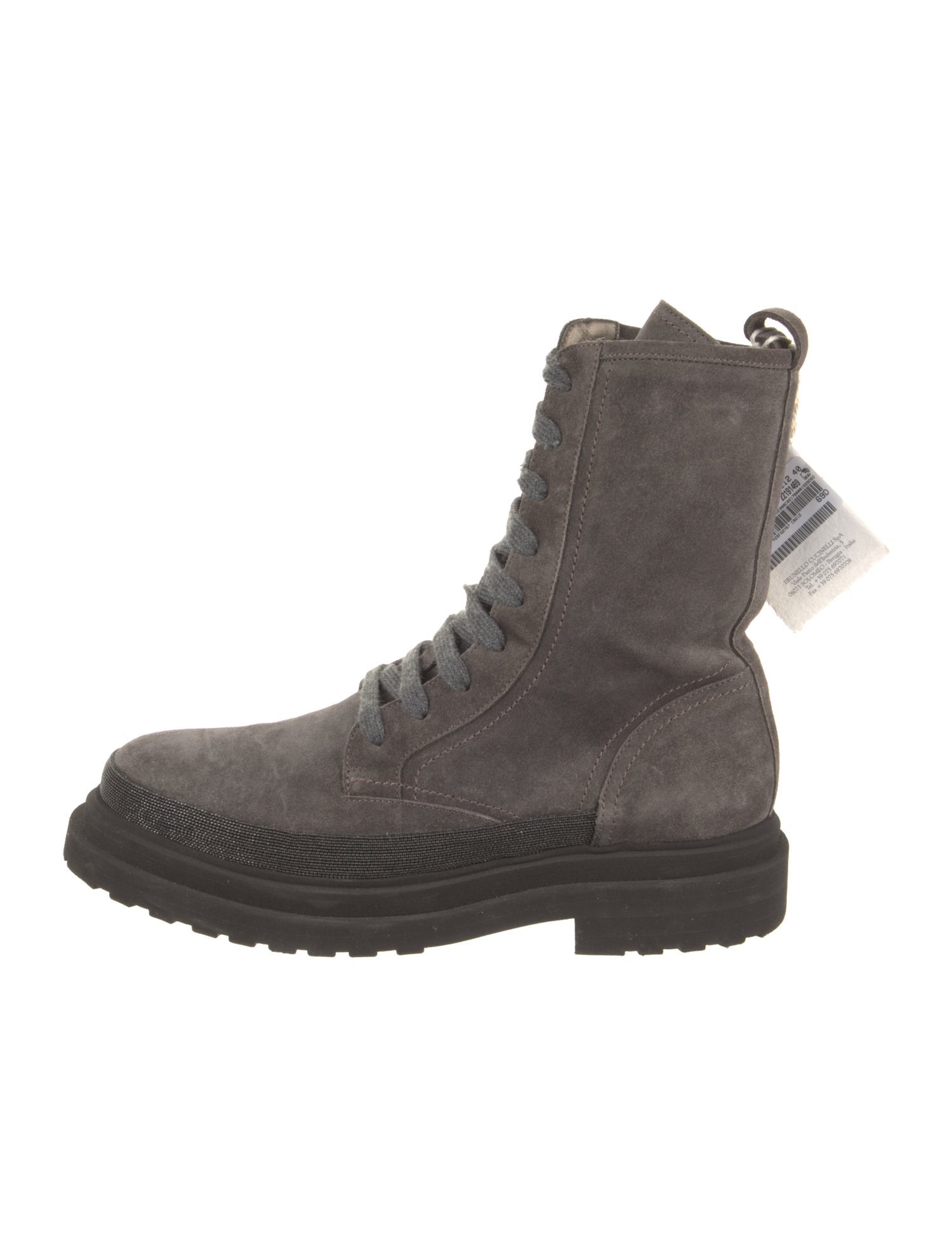 Brunello Cucinelli Suede Studded Accents Combat Boots