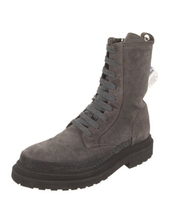 Brunello Cucinelli Suede Studded Accents Combat Boots