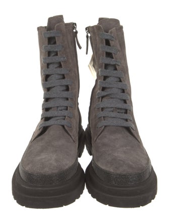 Brunello Cucinelli Suede Studded Accents Combat Boots