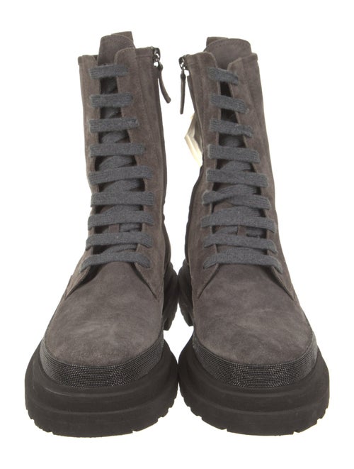 Brunello Cucinelli Suede Studded Accents Combat Boots