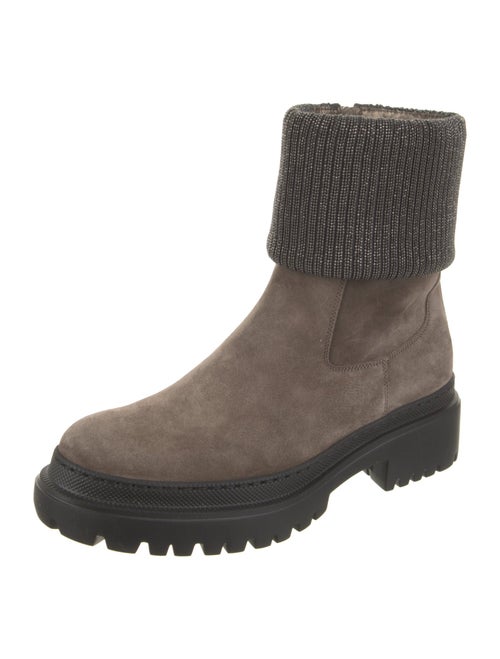 Brunello Cucinelli Suede Studded Accents Moto Boots